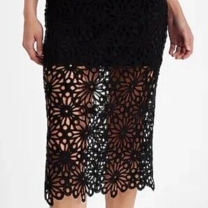 Express Crochet Lace Black High Waisted Midi Pencil Skirt SZ 8